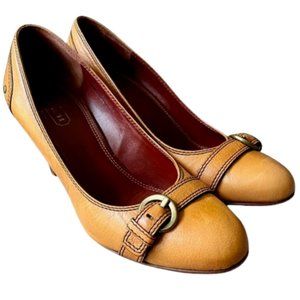 Coach Havanah Stacked Heel Buckled Pumps - Antique Gold - 10B